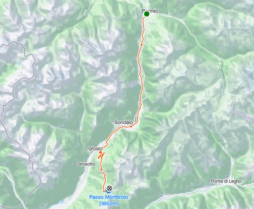 percorso del passo di mortirolo